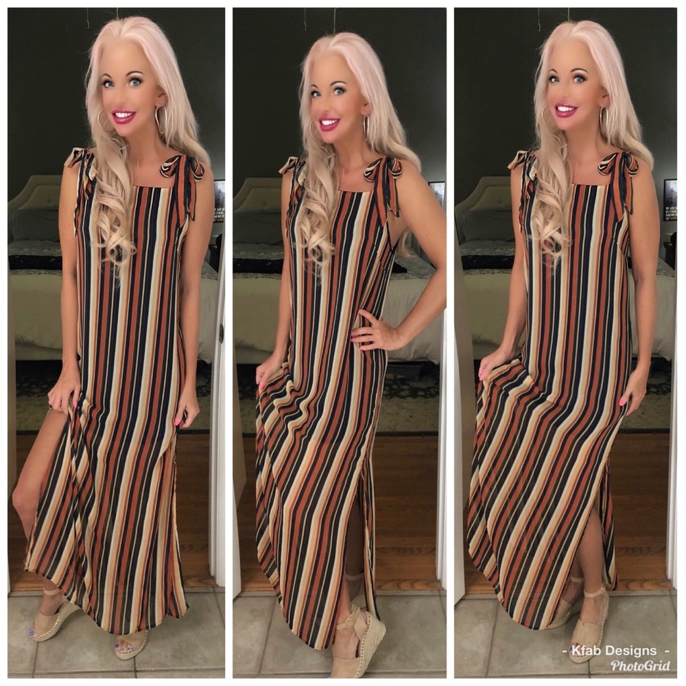 ❤️LAST! Multi Stripe Tie Top Tunic Maxi Dress! - Picture 3 of 5